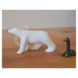 Lot of (2) Figurines - Parastone Polar Bear Christmas Ornament Mini Reproduction of Frances Pompons Famous L'Ours Blane Sculpture 5'x3', Mini Pewter Giraffe Figurine 2'x2'