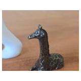 Lot of (2) Figurines - Parastone Polar Bear Christmas Ornament Mini Reproduction of Frances Pompons Famous L'Ours Blane Sculpture 5'x3', Mini Pewter Giraffe Figurine 2'x2'