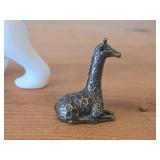 Lot of (2) Figurines - Parastone Polar Bear Christmas Ornament Mini Reproduction of Frances Pompons Famous L'Ours Blane Sculpture 5'x3', Mini Pewter Giraffe Figurine 2'x2'