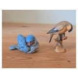 Lot of (2) Figurines - Anri Handcarved Handpainted Wood Bird (Italy) 2-1/2', Kesa Danish Design Blue Bird Figurine 2-1/2' long