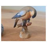 Lot of (2) Figurines - Anri Handcarved Handpainted Wood Bird (Italy) 2-1/2', Kesa Danish Design Blue Bird Figurine 2-1/2' long
