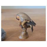 Lot of (2) Figurines - Anri Handcarved Handpainted Wood Bird (Italy) 2-1/2', Kesa Danish Design Blue Bird Figurine 2-1/2' long