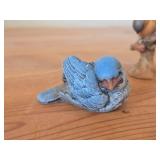 Lot of (2) Figurines - Anri Handcarved Handpainted Wood Bird (Italy) 2-1/2', Kesa Danish Design Blue Bird Figurine 2-1/2' long