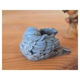 Lot of (2) Figurines - Anri Handcarved Handpainted Wood Bird (Italy) 2-1/2', Kesa Danish Design Blue Bird Figurine 2-1/2' long