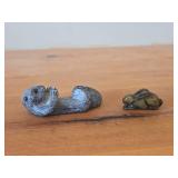 Lot of (2) Vintage Figurines - Wolf Original Floating Otter Figurine Black Soapstone (Canada) 4' long, Japanese Netsuka Miniature Rabbit Figurine 2' long