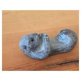 Lot of (2) Vintage Figurines - Wolf Original Floating Otter Figurine Black Soapstone (Canada) 4' long, Japanese Netsuka Miniature Rabbit Figurine 2' long