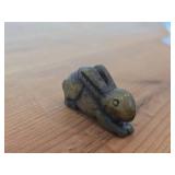 Lot of (2) Vintage Figurines - Wolf Original Floating Otter Figurine Black Soapstone (Canada) 4' long, Japanese Netsuka Miniature Rabbit Figurine 2' long