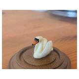 Vintage Hand Carved Handpainted Wooden Swan Figurine Enclosed in Plastic Dome with Wood Base