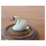 Vintage Hand Carved Handpainted Wooden Swan Figurine Enclosed in Plastic Dome with Wood Base