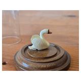 Vintage Hand Carved Handpainted Wooden Swan Figurine Enclosed in Plastic Dome with Wood Base