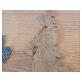 Lot of (2) Vintage Figurines - Flat Pewter Christmas Ornament Depicting an Angel Blowing a Horn (by Kathe Wohlfahart in Germany) 2-1/4' tall, Hand Carved Hindu Deity Lord Krishna Playing a Flute 7' ta