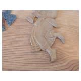 Lot of (2) Vintage Figurines - Flat Pewter Christmas Ornament Depicting an Angel Blowing a Horn (by Kathe Wohlfahart in Germany) 2-1/4' tall, Hand Carved Hindu Deity Lord Krishna Playing a Flute 7' ta