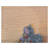 Lot of (2) Vintage Figurines - Flat Pewter Christmas Ornament Depicting an Angel Blowing a Horn (by Kathe Wohlfahart in Germany) 2-1/4' tall, Hand Carved Hindu Deity Lord Krishna Playing a Flute 7' ta