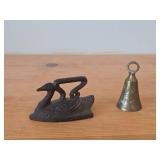 Vintage Cast Iron Miniature Sad Swan 3'x2', Etched Brass Bell from 1950's Bells of Soma from India 2-1/2' tall