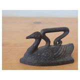 Vintage Cast Iron Miniature Sad Swan 3'x2', Etched Brass Bell from 1950's Bells of Soma from India 2-1/2' tall
