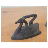 Vintage Cast Iron Miniature Sad Swan 3'x2', Etched Brass Bell from 1950's Bells of Soma from India 2-1/2' tall