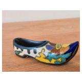 Lot of (2) Miniature Handpainted Clog From Gouda Pottery (Holland) 4-1/2' long, Pair of Miniature Dutch Wooden Shoes Klompen 3' long