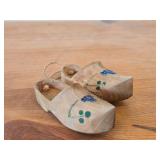 Lot of (2) Miniature Handpainted Clog From Gouda Pottery (Holland) 4-1/2' long, Pair of Miniature Dutch Wooden Shoes Klompen 3' long