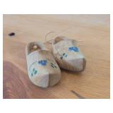 Lot of (2) Miniature Handpainted Clog From Gouda Pottery (Holland) 4-1/2' long, Pair of Miniature Dutch Wooden Shoes Klompen 3' long