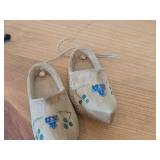 Lot of (2) Miniature Handpainted Clog From Gouda Pottery (Holland) 4-1/2' long, Pair of Miniature Dutch Wooden Shoes Klompen 3' long