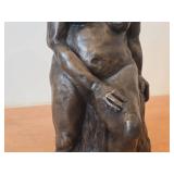 Bronze Sculpture of Nude Woman Seated on a Wood Stump