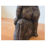 Bronze Sculpture of Nude Woman Seated on a Wood Stump