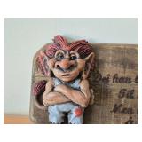 Vintage Scandinavian Troll theme Dei han twingja mea Til Sengs Men ilkje til A sova Wall Plaque by Paul Bonner© Bebe® (Norway)