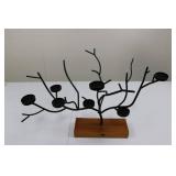 Black Metal Branch Candle Holder Tree on Wood Base Black Metal Branch Candle Holder Tree on Wood Base