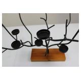Black Metal Branch Candle Holder Tree on Wood Base Black Metal Branch Candle Holder Tree on Wood Base