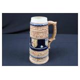 Beer Stein - Japanese Ceramic with Ornate Relief Pattern and Navy Blue Bands Beer Stein - Japanese Ceramic with Ornate Relief Pattern and Navy Blue Bands