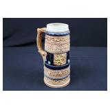 Beer Stein - Japanese Ceramic with Ornate Relief Pattern and Navy Blue Bands Beer Stein - Japanese Ceramic with Ornate Relief Pattern and Navy Blue Bands