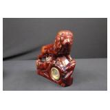 Ceramic Lion Clock Figurine on Rock Base - Glossy Red-Brown Glaze Ceramic Lion Clock Figurine on Rock Base - Glossy Red-Brown Glaze