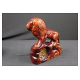 Ceramic Lion Clock Figurine on Rock Base - Glossy Red-Brown Glaze Ceramic Lion Clock Figurine on Rock Base - Glossy Red-Brown Glaze