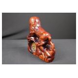 Ceramic Lion Clock Figurine on Rock Base - Glossy Red-Brown Glaze Ceramic Lion Clock Figurine on Rock Base - Glossy Red-Brown Glaze