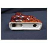 Ceramic Lion Clock Figurine on Rock Base - Glossy Red-Brown Glaze Ceramic Lion Clock Figurine on Rock Base - Glossy Red-Brown Glaze