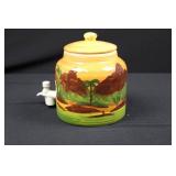 Hand-Painted Ceramic Spigot Jar with Lid - Tropical Village Scene Hand-Painted Ceramic Spigot Jar with Lid - Tropical Village Scene