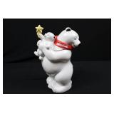 Coca-Cola Polar Bear Cookie Jar with Cub Lid - White Ceramic, Red Scarf Coca-Cola Polar Bear Cookie Jar with Cub Lid - White Ceramic, Red Scarf
