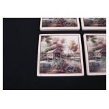 Set of 4 Scenic Ceramic Tile Coasters - Bridge & Church Garden Print Set of 4 Scenic Ceramic Tile Coasters - Bridge & Church Garden Print