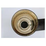 Three-Arm Wrought Iron Candelabra with Amber Glass Shades Three-Arm Wrought Iron Candelabra with Amber Glass Shades