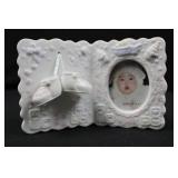 Porcelain Baby Photo Frame with Hanging Booties - 2x3 Opening, White Porcelain Baby Photo Frame with Hanging Booties - 2x3 Opening, White