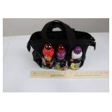Black Bingo Tote Bag - Front Pockets with Assorted Spray Ink Bottles Black Bingo Tote Bag - Front Pockets with Assorted Spray Ink Bottles