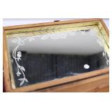 Vintage Carved Wooden Jewelry Box with Landscape Inlay & Interior Mirror Vintage Carved Wooden Jewelry Box with Landscape Inlay & Interior Mirror