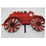 Fire Engine Wall Sculpture - Vintage Red Metal Decor with Twin Solar-Cell Hubs Fire Engine Wall Sculpture - Vintage Red Metal Decor with Twin Solar-Cell Hubs