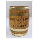 First State Bank of McLaughlin Barrel Coin Bank - Wooden Barrel with Slot First State Bank of McLaughlin Barrel Coin Bank - Wooden Barrel with Slot