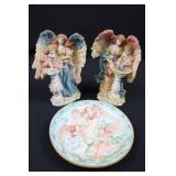 Angel Figurines (Pair) with Pedestal Plate - 8.5 in tall, 5.5 in wide Angel Figurines (Pair) with Pedestal Plate - 8.5 in tall, 5.5 in wide