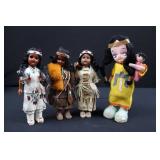 4-Piece Native American Fringe Dolls - Beaded Cloth Outfits, Made in Japan 4-Piece Native American Fringe Dolls - Beaded Cloth Outfits, Made in Japan