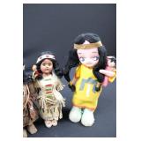 4-Piece Native American Fringe Dolls - Beaded Cloth Outfits, Made in Japan 4-Piece Native American Fringe Dolls - Beaded Cloth Outfits, Made in Japan