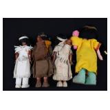 4-Piece Native American Fringe Dolls - Beaded Cloth Outfits, Made in Japan 4-Piece Native American Fringe Dolls - Beaded Cloth Outfits, Made in Japan