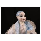 Porcelain Clown Doll - Blue Satin Dress with Lace Trim Porcelain Clown Doll - Blue Satin Dress with Lace Trim