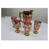 Pink & Gold Carnival Glass Pitcher with 5 Goblets - 6-Piece Set Pink & Gold Carnival Glass Pitcher with 5 Goblets - 6-Piece Set